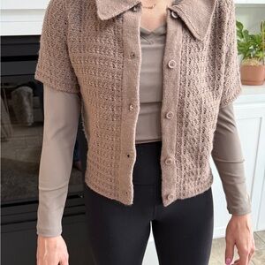 Brown Button Down Shirt with Classic Cable Knit Design